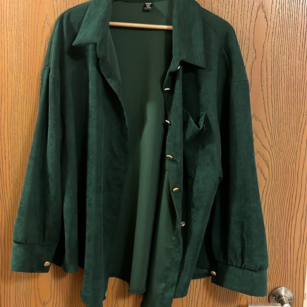 Dark green faux corduroy button down
